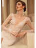 Luxury Beaded Lace Tulle V Back Wedding Dress